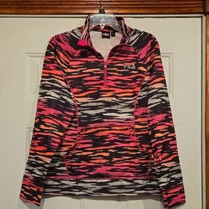 Fila Multicolor Hot Pink Zebra Quarter-Zip Running Pullover - Large